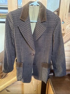 Women’s Brown Windowpane Blazer with Corduroy Trim